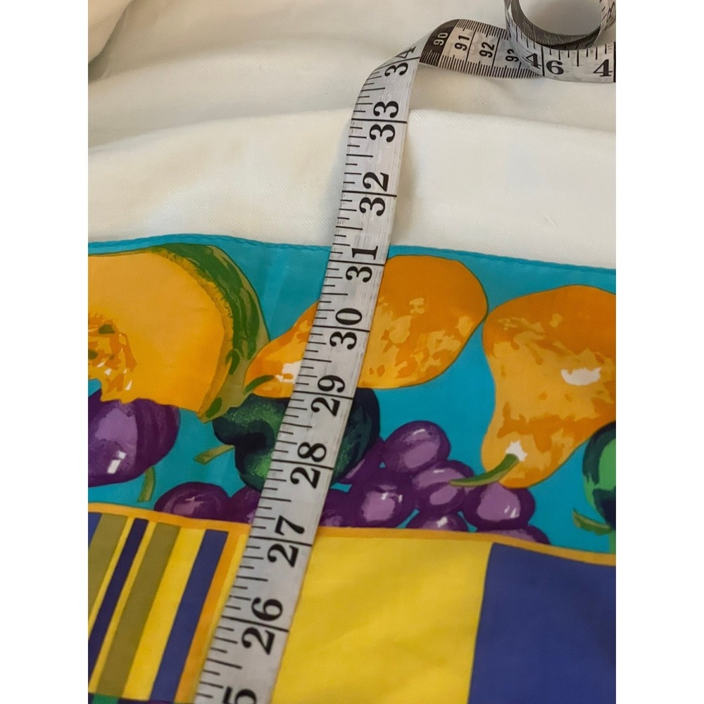 Echo Vintage Silk Blend Square Scarf Plaid Fruit Border Multicolor Made in Japan - Picture 12 of 13